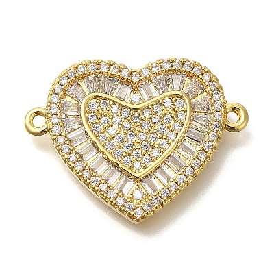 Rack Plating Brass Micro Pave Clear Cubic Zirconia Heart Links Connector Charm KK-P287-52G-03-1