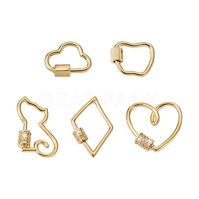 5Pcs 5 Styles Brass Screw Carabiner Lock Charms KK-FW0001-12-1