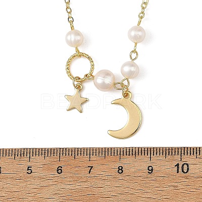 Brass Moon Star Pendant Cable Chains Necklaces for Women NJEW-JN06520-1