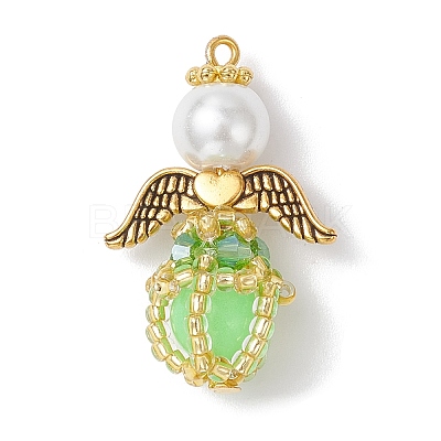 Luminous Handmade Glass Seed Beaded Angel Pendants PALLOY-MZ00963-03-1