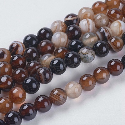 Round Dyed Natural Striped Agate/Banded Agate Beads Strands G-G582-6mm-04-1