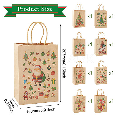 8Pcs 8 Styles Christmas Theme Printed Kraft Paper Bags with Handles ABAG-TA0001-59-1