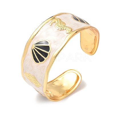 Ocean 304 Stainless Steel Enamel Cuff Bangles for Women BJEW-B159-03G-1