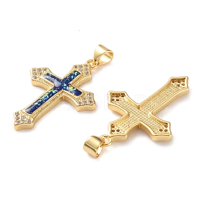Brass Micro Pave Clear Cubic Zirconia Pendants KK-S048-06G-1