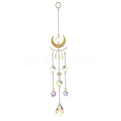 Glass Teardrop/Star Pendant Decorations HJEW-JM01170-1