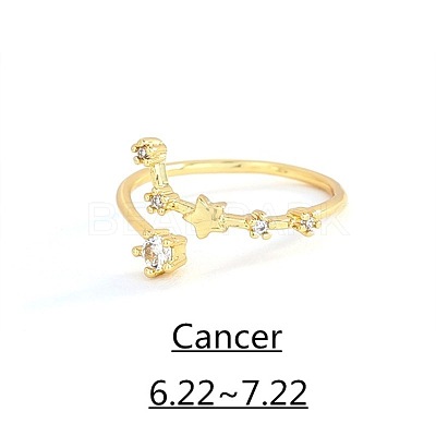 Twelve Constellation Brass Micro Pave Clear Cubic Zirconia Cuff Rings FS-WG8E359-11-1