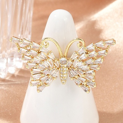 Butterfly Brass Micro Pave Colorful Cubic Zirconia Finger Rings for Women RJEW-G343-30G-02-1