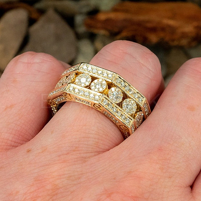 Brass Micro Pave Clear Cubic Zirconia Finger Rings for Men FS-WG63B19-02-1