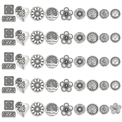 80Pcs 10 Styles 1-Hole Alloy Shank Buttons BUTT-ME0001-05-1