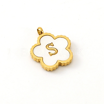 Golden Tone Stainless Steel Pave White Shell Letter Flower Charms PW-WGC5230-19-1