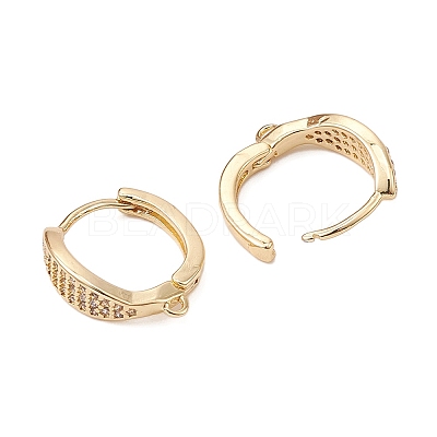 Brass Micro Pave Clear Cubic Zirconia Hoop Earring Findings ZIRC-YW0001-09G-1