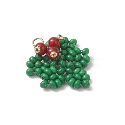 Christmas Handmade Glass Seed Beaded Ilex Aquifolium Leaf Pendants PALLOY-MZ00849-1