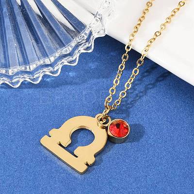 304 Stainless Steel Glass Drill Birth Stone Constellation Pendant Necklaces LS-STAS-D305-08G-G-1