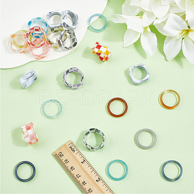 3 Styles Resin & Acrylic Finger Rings for Women RJEW-SC0001-23-1