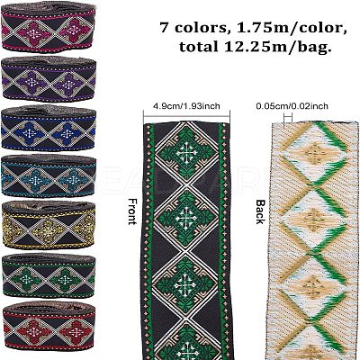 12.25M 7 Colors Ethnic Style Polyester Ribbons OCOR-FG0001-23-1