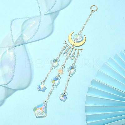 Glass Teardrop/Star Pendant Decorations HJEW-JM01170-1