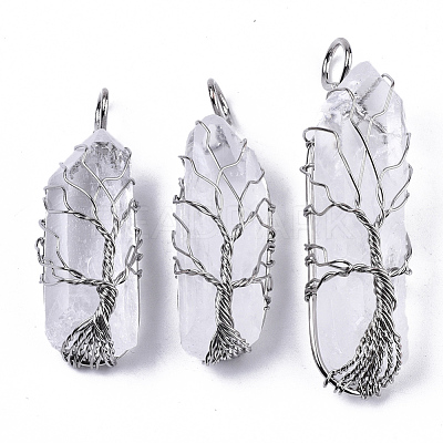 Natural Quartz Crystal Wire Wrapped Pointed Pendants G-T133-P02E-1