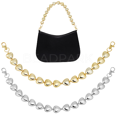 2Pcs 2 Colors CCB Plastic Heart Beaded Bag Handles with Clasps AJEW-CL0005-65-1