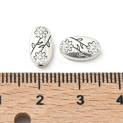 Oval with Flower Tibetan Style Alloy Beads X-TIBEB-1199-AS-LF-1