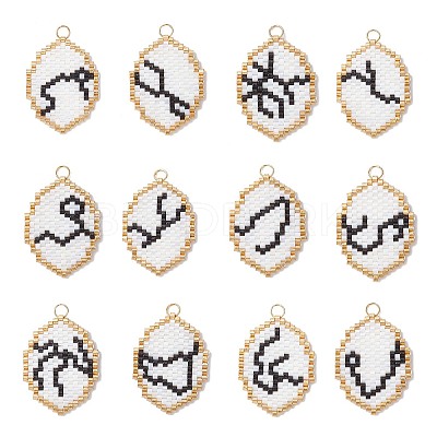 12Pcs Glass Seed Beaded Twelve Constellations Pendants PALLOY-MZ00891-1