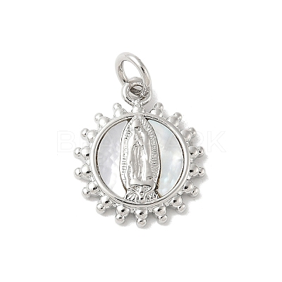Brass Pave Natural White Shell Pendants KK-S522-06A-P-1