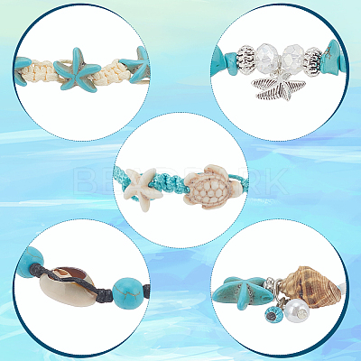 10Pcs 10 Style Synthetic Turquoise & Natural Shell & Seed Braided Bead Bracelet & Anklet AJEW-AN0007-10-1