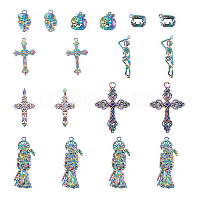 32Pcs 8 Style Rainbow CoLOR Alloy Pendants PALLOY-SW0001-02-1