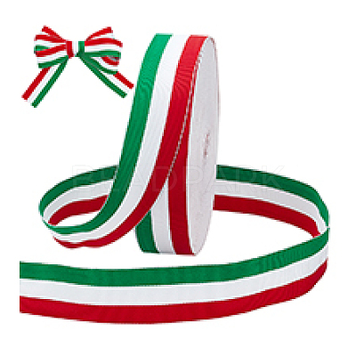50 Yards Tricolor Polyester Striped Grosgrain Ribbon OCOR-WH0078-199C-1