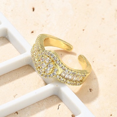 Brass Micro Pave Clear Cubic Zirconia Open Cuff Rings RJEW-G336-02G-1
