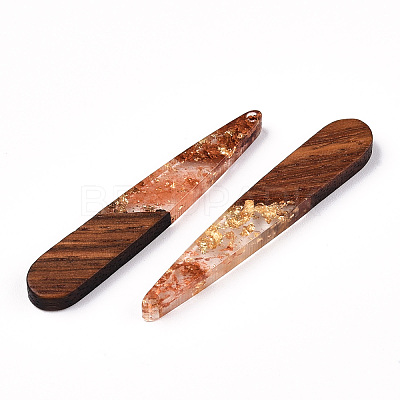 Transparent Resin & Walnut Wood Pendants X-RESI-N039-69D-1