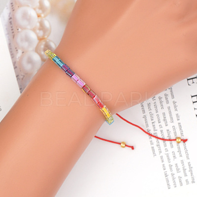 Bohemian Adjustable Handmade Glass Cube Beaded Braided Bracelets for women AV5814-1