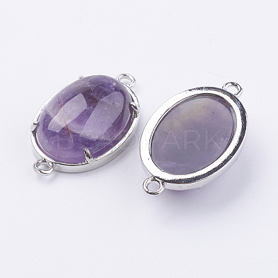 Brass Natural Amethyst Links Connectors X-G-E398-03D-1