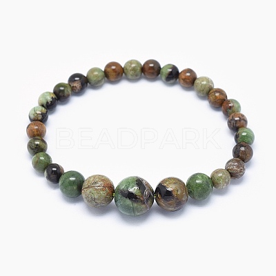 Natural Green Opal Graduated Beads Necklaces and Bracelets Jewelry Sets SJEW-L132-04-1