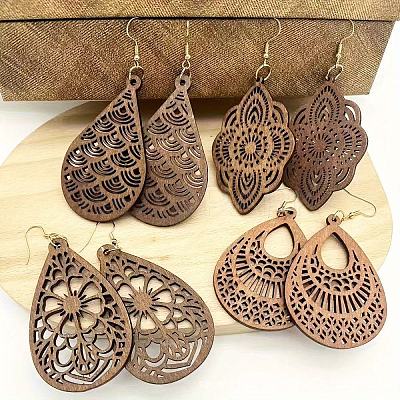 4 Pairs Wood Dangle Earrings FS-WGCC0C4-01-1