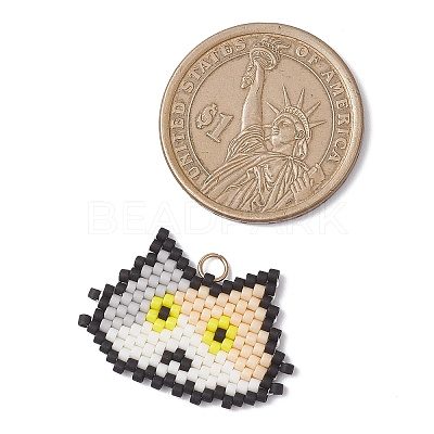 Handmade Glass Seed Beaded Cat Head Shape Pendants PALLOY-MZ00933-04-1