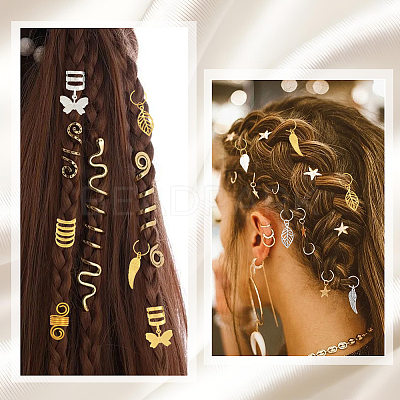 120Pcs 12 Styles Alloy & Iron Dreadlocks Hair Rings Decoration OHAR-SC0001-18B-1