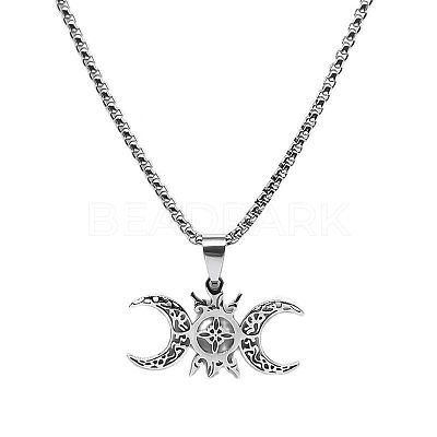 Hollow Out Moon Goddess 201 Stainless Steel Pendant Necklaces for Women FS-WGF6F96-01-1