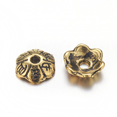 6-Petal Tibetan Style Alloy Flower Bead Caps X-TIBE-S220-AG-RS-1
