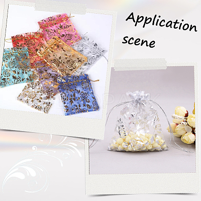 100Pcs Rose Printed Organza Bags OP-SP0001-06C-1