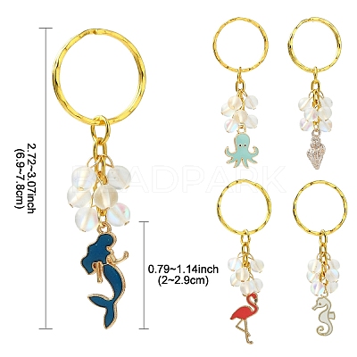 5Pcs Alloy Enamel & Synthetic Moonstone Keychain KEYC-YW00176-1