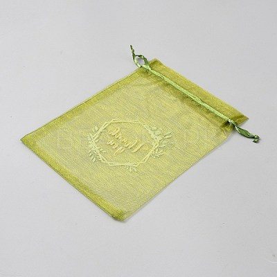 Thank You Flower Printed Organza Drawstring Bags OP-WH0018-01B-02-1