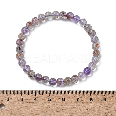 Natural Lodolite Quartz Round Beads Stretch Bracelets for Women BJEW-Z158-03K-04-1