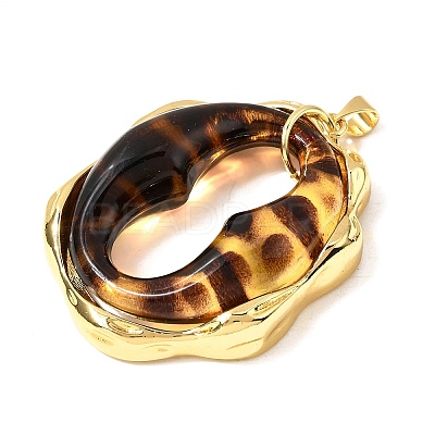 Leopard Print Brass Resin Pendants KK-A296-53C-G-1