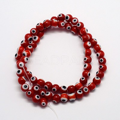 Handmade Evil Eye Lampwork Round Bead Strands LAMP-L055-6mm-10-1