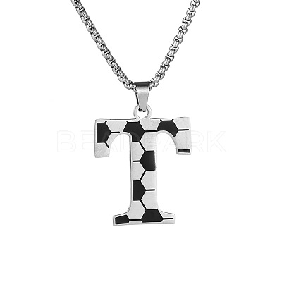 201 Stainless Steel Soccer Initial Pendant Necklacess for Men Women WG63E1E-08-1