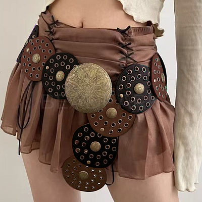 Vintage PU Leather Hollow Corset Belts with Disc Alloy Clasps AJEW-WH20070-089D-1