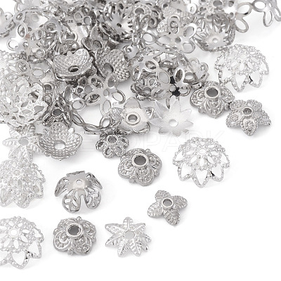 54Pcs 9 Style Brass Bead Caps KK-TA0003-41-1