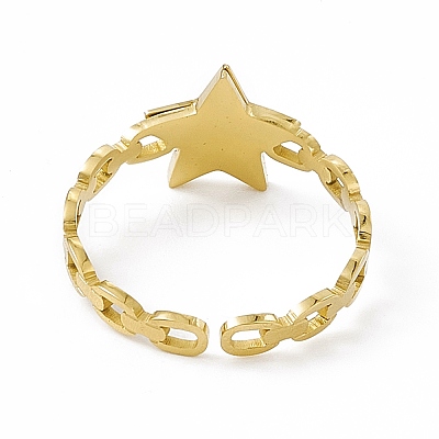 Ion Plating(IP) 304 Stainless Steel Star Cuff Ring for Women RJEW-C060-10G-1