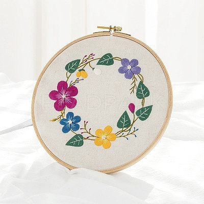 Flower Pattern DIY Embroidery Kit DIY-P077-024-1