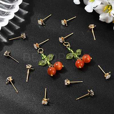 SHEGRACE Brass Clear Cubic Zirconia Square Stud Earring Findings XGR0103G-115G-1